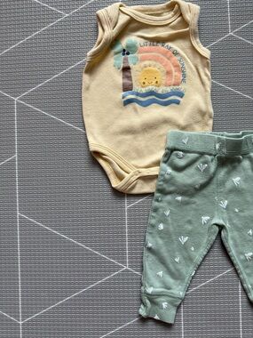 Gerber|Baby girl summer set,Light yellow onesie “Ray of sunshine” & leggings•••